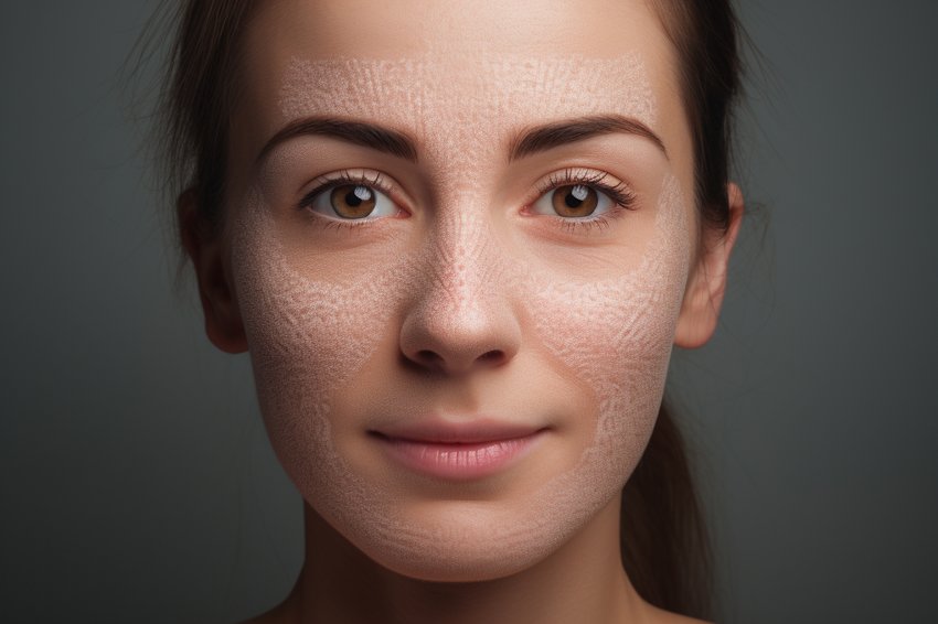 A before and after image of a person's skin who used CBD products for skin aging