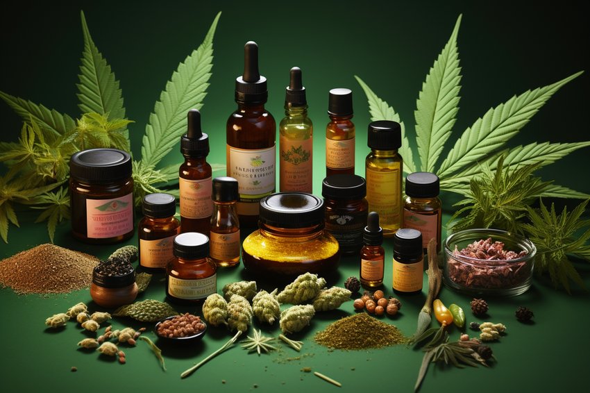 A collage of various CBD products available in the market