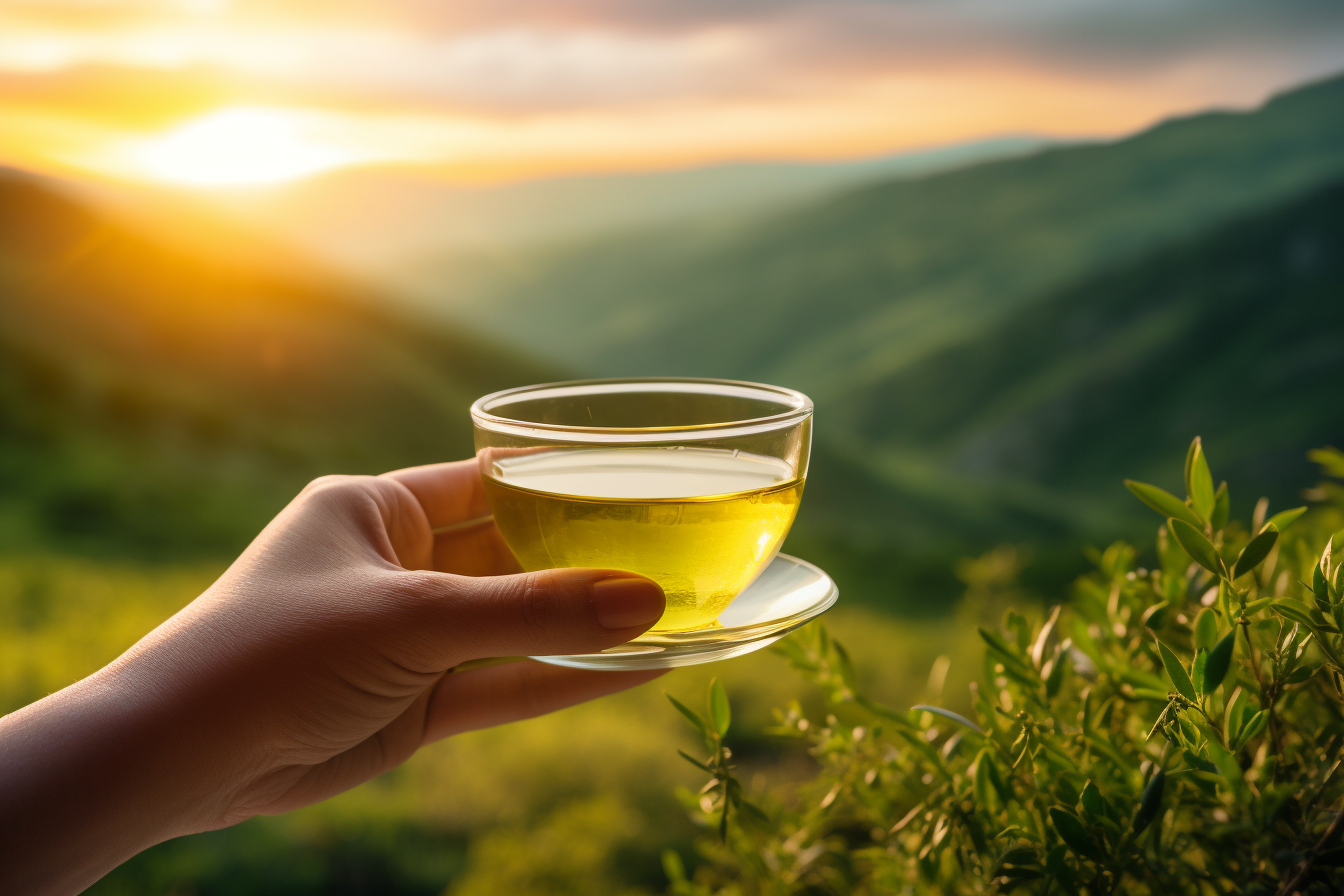 A person enjoying a cup of CBD tea in a serene environment, illustrating the relaxation benefits