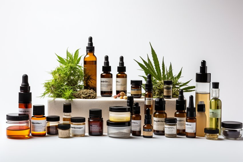 A variety of high-quality CBD products displayed on a clean, white background.