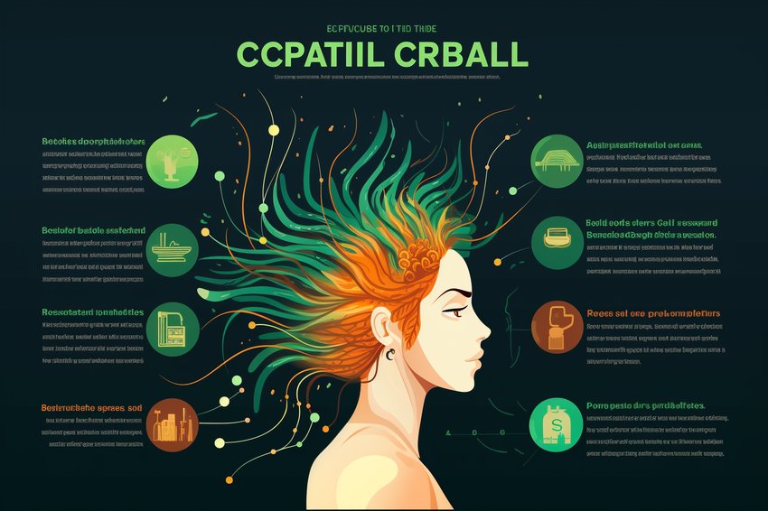 An infographic showing how CBD oil penetrates the scalp and strengthens hair follicles.